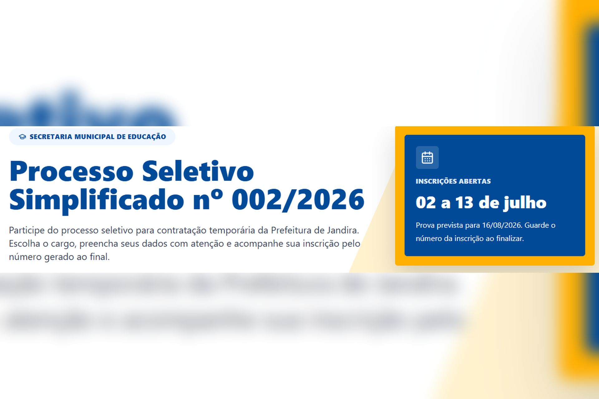 Jandira abre processo seletivo com 95 vagas temporárias na Educação