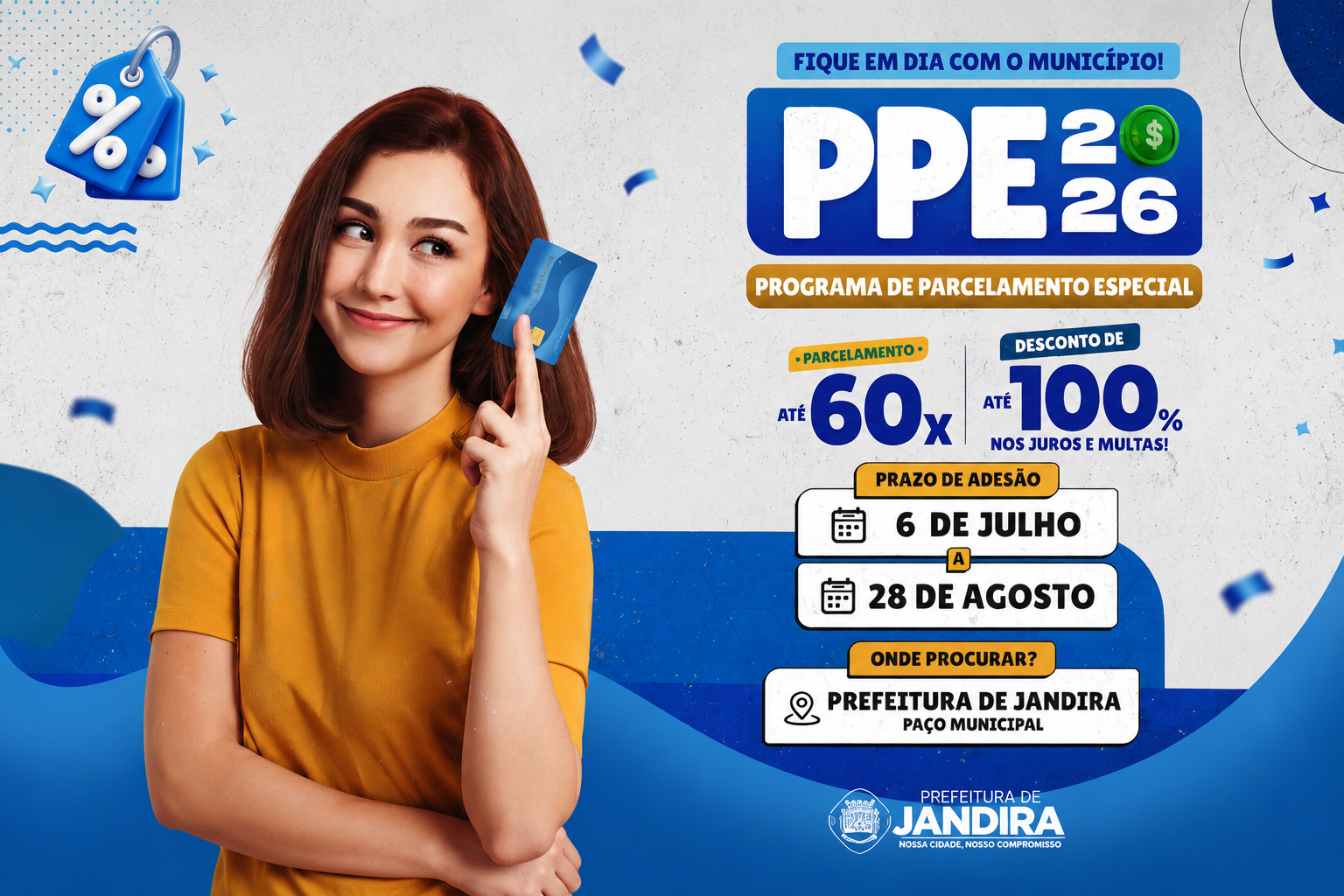 Jandira lança parcelamento especial com desconto de até 100% em juros e multas